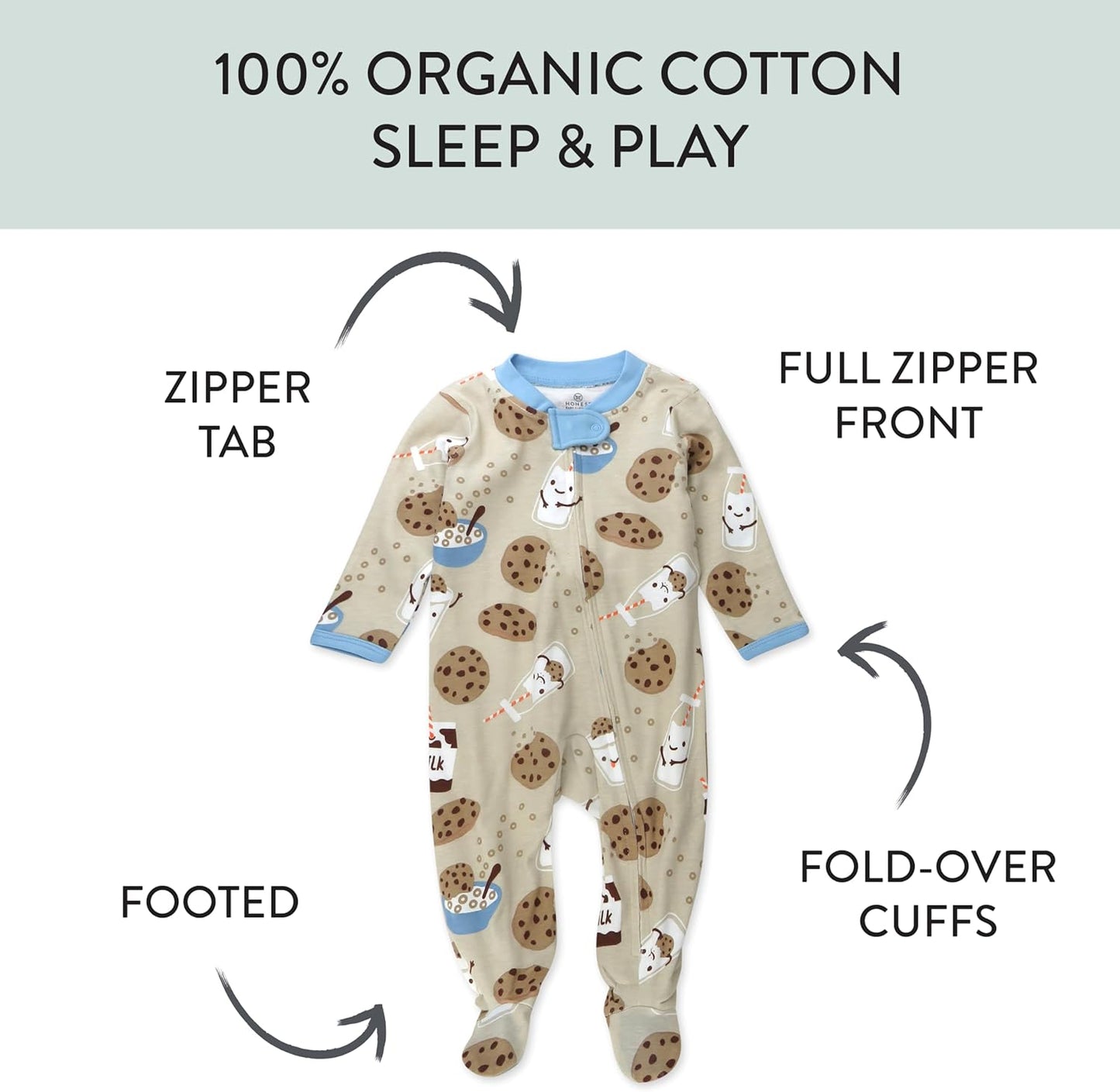 HonestBaby Baby Sleep N' Play One-Piece Zip-Front Footed Organic Cotton Pajama Sleeper