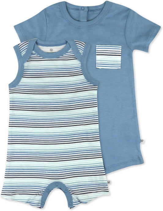 HonestBaby Short Sleeve and Tank Romper 100% Organic Cotton for Infant Baby and Toddler Boys